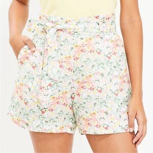 LOFT High Waisted Floral Linen Blend Paperbag Shorts